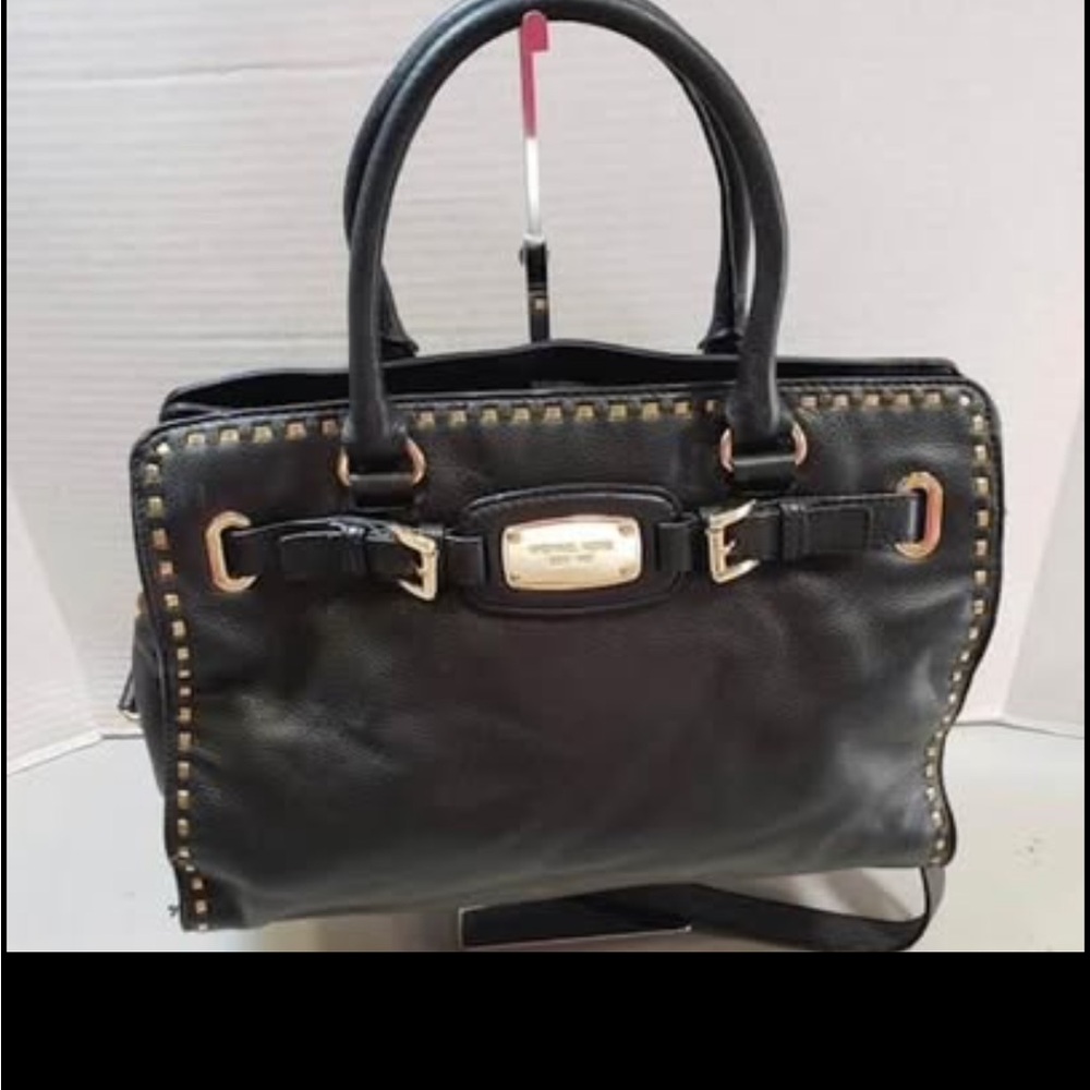 Michael Kors Black Satchel with Gold Studded Trim